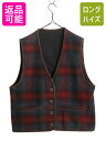 【7/13 24h限定555円OFFクーポン配布!】 80s USA製 エルエルビーン リバーシブル ベスト レディース L / ヴィンテージ LLBEAN ウール 無地 オンブレ シャドー チェック 本革 レザー| 中古 80's 80年代 ビンテージ アメリカ製 LLビーン アウトドア ウールベスト 重ね着 前開