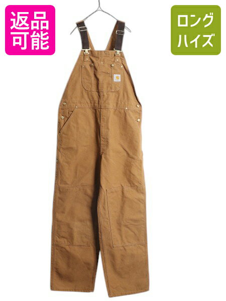 US企画 カーハート ダブルニー ブラウン ダック オーバーオール メンズ 38 32 CARHARTT ワーク ツナギ ペインター ビブ オールインワン 茶| 古着 中古 日本未発売 廃盤 大きいサイズ Duck Bib Overall サロペット ワークパンツ ペインターパンツ ワークウェア ワンポイント