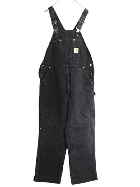 【7/13 24h限定555円OFFクーポン配布!】 US企画 カーハート ダブルニー ダック オーバーオール メンズ 38 30 古着 CARHARTT ワーク 中綿 キルティング ライナー ペインター ビブ 黒| 中古 日本未発売 ブラック 大きいサイズ ツナギ オールインワン サロペット ワークパンツ