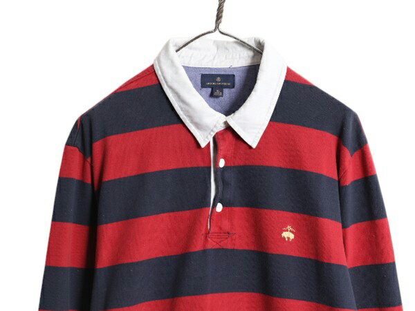 【11/10 10名様10%OFF×最大半額SALE】 ブルックスブラザーズ ボーダー ラガーシャツ メンズ XL / 古着 ラグビー コットン 長袖シャツ ワンポイント ツートン 赤 紺 大きいサイズ| 中古 Brooks Brothers ラグビーシャツ ラガー ポロシャツ ヘビーウェイト コットンシャツ ワ