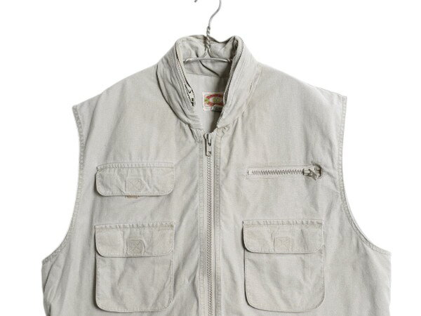 80s バナナリパブリック サファリ ベスト メンズ XL / ヴィンテージ ハンティング フィッシング アウトドア 大きいサイズ 収納 フード 灰| 古着 中古 80's 80年代 BANANA REPUBLIC 旧タグ ビンテージ バナリパ フルジップ コットン サファリベスト ハンティングベスト USED