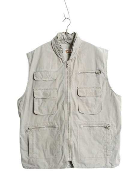 80s バナナリパブリック サファリ ベスト メンズ XL / ヴィンテージ ハンティング フィッシング アウトドア 大きいサイズ 収納 フード 灰| 古着 中古 80's 80年代 BANANA REPUBLIC 旧タグ ビンテージ バナリパ フルジップ コットン サファリベスト ハンティングベスト USED