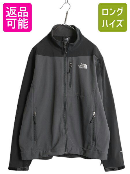 【11/20 BF4h限定777円OFF×P5倍】 US企画 ノースフェイス APEX ソフトシェル ジャケット メンズ L / The North Face アウトドア ストレッチ 裏 フリース ブルゾン ツートン| 古着 中古 日本未発売 ブラック グレー エイペックス ジャンパー フルジップ ジップアップ ハイネ