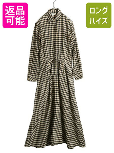 00s オービス チェック フランネル ロング シャツ ワンピース レディース M 古着 オールド ネルシャツ アウトドア ロング丈 プルオーバー| 中古 00...
