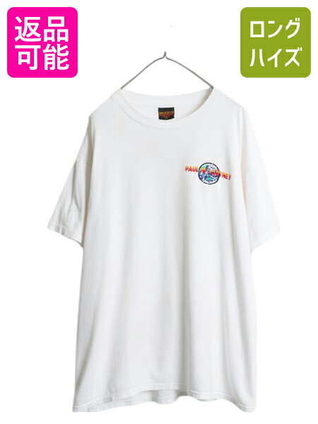 90s USA製 ★ ポール マッカートニー ワンポイント ツアー 刺繍 Tシャツ メンズ XL オールド 当時物 ビートルズ バンド ロック BROCKUM 白| 古着 中古 90年代 90's オールド アメリカ製 Paul Mccartney Beatles オールド シングルステッチ ブロッカム 半袖Tシャツ ホワイト