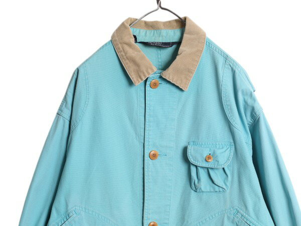 90s ポロ ラルフローレン ハンティング ジャケット メンズ L / オールド アウトドア カバーオール フィールド コート コットン キャンバス| 古着 中古 90's 90年代 POLO RALPH LAUREN ハンティングジャケット ハーフコート ブルゾン ジャンパー 襟 コーデュロイ ブルー USED