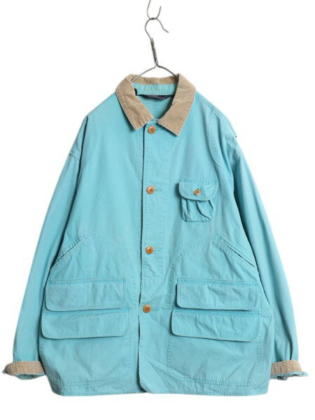 90s ポロ ラルフローレン ハンティング ジャケット メンズ L / オールド アウトドア カバーオール フィールド コート コットン キャンバス| 古着 中古 90's 90年代 POLO RALPH LAUREN ハンティングジャケット ハーフコート ブルゾン ジャンパー 襟 コーデュロイ ブルー USED