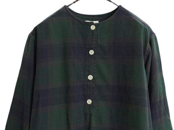 【10/8 最大半額SALE×ポイント5倍!!】 00s ジェイクルー チェック フランネル パジャマ シャツ レディース S 長袖シャツ ブラウス プルオーバー ネルシャツ グランパ ノーカラー| 古着 中古 00年代 00's J CREW Jクルー ロング丈 ハーフボタン コットン コットンシャツ フ