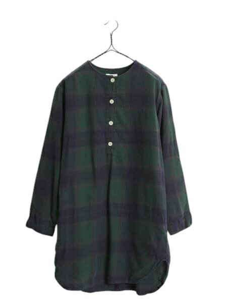 【10/8 最大半額SALE×ポイント5倍!!】 00s ジェイクルー チェック フランネル パジャマ シャツ レディース S 長袖シャツ ブラウス プルオーバー ネルシャツ グランパ ノーカラー| 古着 中古 00年代 00's J CREW Jクルー ロング丈 ハーフボタン コットン コットンシャツ フ