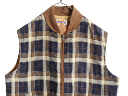 【6/29 48h限定10%OFFクーポン!】 80s ディッキーズ チェック フランネル 中綿 ベスト メンズ L / ヴィンテージ ネル キルティング フルジップ 前開き 重ね着 マルチカラー | 古着 中古 80’s 80年代 ビンテージ 旧タグ Dickies 薄手 中綿ベスト ワーク ワークベスト ライナ