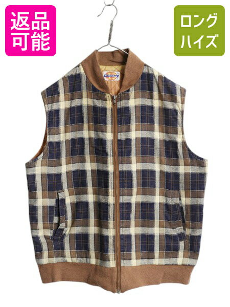 【6/29 48h限定10%OFFクーポン!】 80s ディッキーズ チェック フランネル 中綿 ベスト メンズ L / ヴィンテージ ネル キルティング フルジップ 前開き 重ね着 マルチカラー | 古着 中古 80’s 80年代 ビンテージ 旧タグ Dickies 薄手 中綿ベスト ワーク ワークベスト ライナ