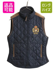 【10/25 48h限定10%OFFクーポン&P5倍!!】 ポロ ラルフローレン 中綿 ナイロン キルティング ベスト レディース M フルジップ 重ね着 ハイネック クッキー クレスト 刺繍 本革 レザー| 古着 中古 POLO RALPH LAUREN 前開き 中綿ベスト キルティングベスト ナイロンベスト ノ