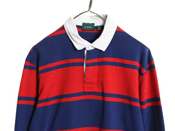 90s ジェイクルー ボーダー 長袖 ラガーシャツ メンズ S 古着 オールド 巨人タグ 長袖シャツ ポロシャツ ラグビー コットン ヘビーウェイト| 中古 90's 90年代 旧タグ JCREW ラグビーシャツ ラガー カットソー コットンシャツ エルボーパッチ シンプル 厚手 ツートン 赤 青