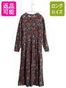 【7/7 最大半額SALE&ポイント5倍!!】 90s エディーバウアー ノーカラー 総柄 長袖 ロング ワンピース レディース M 黒タグ オールド ロング丈 コットン ボタニカル プルオーバー| 古着 中古 90's 90年代 旧タグ Eddie Bauer エディバウアー ロングワンピース コットンワンピ