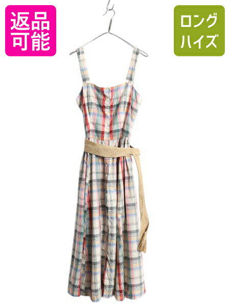 90s ラルフローレン マドラス チェック ノースリーブ ロング ワンピース レディース M 程 古着 オールド ポロ ロング丈 リゾート きれいめ| 中古 9...