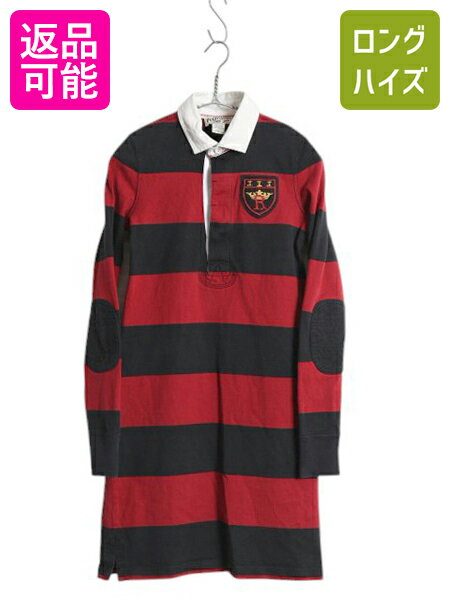 ラグビー ラルフローレン ワイド ボーダー ラガーシャツ ワンピース レディース XS 古着 ポロ コットン 長袖シャツ ミニ丈 ひざ上丈 ワンピ| 中古 RU...