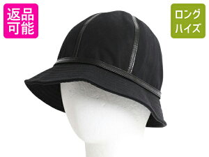 デッドストック イタリア製 バーバリー メトロ ハット レディース M / バケットハット ノバチェック ライナー付き 帽子 シンプル 高級 黒 | 未使用 デッド 新古品 ブラック 無地 BURBERRY メトロハット 無地ハット コットン 本革 レザー ベルト付き 深め バーバリーチェック