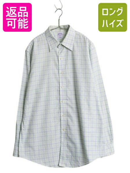 ブルックスブラザーズ チェック 長袖 シャツ メンズ L 程 古着 コットン 長袖シャツ ワイシャツ ノーアイロン マルチカラー スリムフィット| 中古 Brooks Brothers 346 チェックシャツ コットンシャツ Yシャツ ビジネス カジュアル シワになりにくい シンプル きれいめ 細身