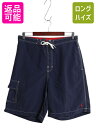 【7/4 最大半額SALE&ポイント5倍!!】 90s ポロ ラルフローレン ナイロン ショートパンツ メンズ M / オールド サーフ スイム ショーツ 水陸両用 短パン 海パン インナー付き 紺| 古着 中古 90年代 POLO RALPH LAUREN ハーフパンツ ショート パンツ カーゴ ポケット付き スイ