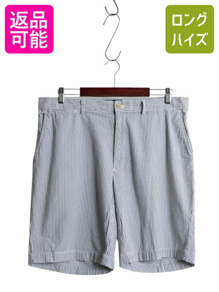 【12/7 最大半額SALE×限定クーポン!】 00s ポロ ラルフローレン シアサッカー ストライプ ショートパンツ メンズ 36 古着 オールド ショーツ アーミー タイプ ノータック 短パン| 中古 00's 00年代 POLO RALPH LAUREN ハーフパンツ ショート パンツ タックなし コットン ミ