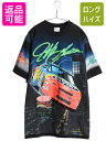 90s USA製 ナスカー イラスト 全面 プリント Tシャツ メンズ M 古着 オールド グラフィック モータースポーツ レース オールオーバー 黒 | 中古...