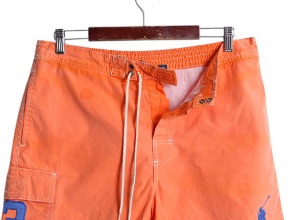 ビッグポニー ポロ ラルフローレン コットン ショートパンツ メンズ M 古着 サーフ スイム ショーツ 水陸両用 海パン 短パン インナー付き| 中古 POLO RALPH LAUREN ハーフパンツ ショート パンツ カーゴ ポケット付き ナンバリング スイムパンツ ボードショーツ オレンジ