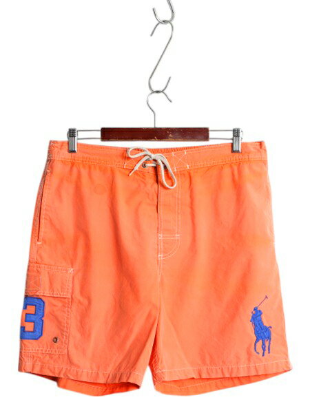 ビッグポニー ポロ ラルフローレン コットン ショートパンツ メンズ M 古着 サーフ スイム ショーツ 水陸両用 海パン 短パン インナー付き| 中古 POLO RALPH LAUREN ハーフパンツ ショート パンツ カーゴ ポケット付き ナンバリング スイムパンツ ボードショーツ オレンジ