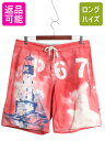 【7/18 ご愛顧感謝デーポイントUP!】 90s ポロ ラルフローレン 総柄 ショートパンツ メンズ L 程 オールド スイム ショーツ 短パン 海パン 水陸両用 ステンシル ペイント マリン| 古着 中古 90年代 POLO RALPH LAUREN ハーフパンツ ショート パンツ カーゴ ポケット付き サ