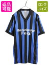 【7/27 24h限定ポイント5倍!】 90s サッカー ユニフォーム メンズ M 程 オールド ストライプ ジャージ ゲームシャツ プラクティス 半袖 Tシャツ ツートン ブラック ブルー| 古着 中古 90's 90年代 黒 青 ユニホーム 半袖Tシャツ 半袖シャツ フットボール ナンバリング サッ