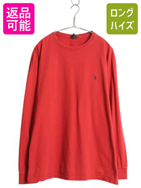 【11/20 BF4h限定777円OFF×P5倍】 90s ポロ ラルフローレン 長袖 Tシャツ メンズ L / オールド ロンT ヘビーウェイト コットン ワンポイント ロングスリーブ カットソー 赤| 古着 中古 90年代 POLO RALPH LAUREN 長袖Tシャツ ロングTシャツ ロゴTシャツ インナー クルーネ