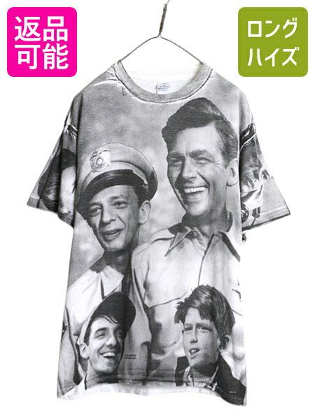 楽天古着ヴィンテージショップLong his【11/15 48h限定555円OFFクーポン!】 90s The Andy Griffith Show オールオーバー プリント Tシャツ メンズ L / オールド フォト イラスト ムービー ドラマ グラフィック 総柄| 古着 中古 90年代 90's テレビドラマ コメディ シットコム 映画 プリントTシャツ ヘビーウェイ
