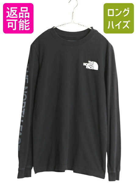 【11/20 BF4h限定777円OFF×P5倍】 ノースフェイス プリント 長袖 Tシャツ メンズ S アウトドア ロンT ロングスリーブ カットソー 袖プリント ワンポイント シンプル ブラック| 古着 中古 黒 The North Face 長袖Tシャツ プリントTシャツ ロングTシャツ ロゴTシャツ クルー