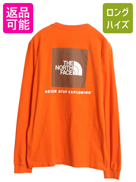 【11/20 BF4h限定777円OFF×P5倍】 ノースフェイス 両面 プリント 長袖 Tシャツ メンズ M アウトドア ロンT ロングスリーブ カットソー バックプリント ボックスロゴ オレンジ| 古着 中古 The North Face 長袖Tシャツ プリントTシャツ ロングTシャツ ロゴTシャツ クルーネッ