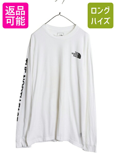 【11/20 BF4h限定777円OFF×P5倍】 ノースフェイス プリント 長袖 Tシャツ メンズ XL アウトドア ロンT ロングスリーブ カットソー 袖プリント ワンポイント 大きいサイズ 白| 古着 中古 The North Face 長袖Tシャツ プリントTシャツ ロングTシャツ ロゴTシャツ クルーネッ