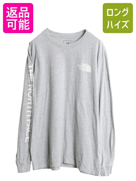 【11/20 BF4h限定777円OFF×P5倍】 ノースフェイス プリント 長袖 Tシャツ メンズ XL アウトドア ロンT ロングスリーブ カットソー 袖プリント ワンポイント 大きいサイズ 灰| 古着 中古 The North Face 長袖Tシャツ プリントTシャツ ロングTシャツ ロゴTシャツ クルーネッ