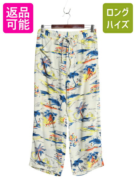 【11/16 48h限定555円OFFクーポン!】 00s ラッキーブランド ハワイアン 総柄 イージ パンツ レディース M / オールド 100% レーヨン アロハ サーフ ストレート ノータック 薄手| 中古 00’s 00年代 Lucky Brand ボトムス 総柄パンツ イージーパンツ シャツ素材 アロハシャ
