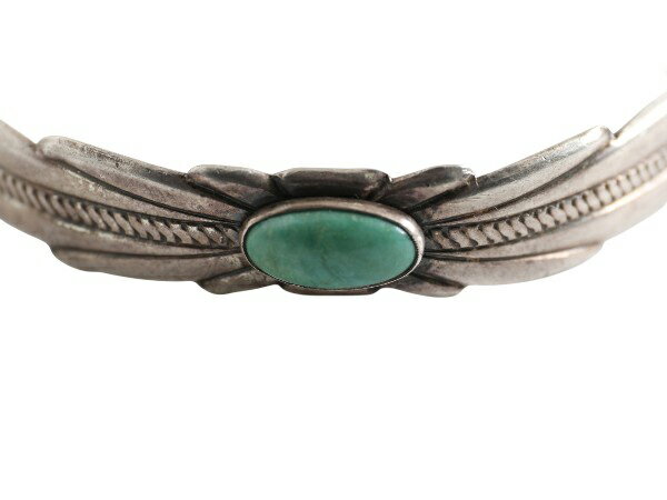 50s~ ★ BELL TRADING ターコイズ フェザー 型 シルバー バングル / ヴィンテージ インディアン ジュエリー ブレスレット スターリング 銀| 中古 50年代 60年代 ビンテージ Navajo ネイティブ アメリカン アクセサリー ストーン STERLING 銀 925 トルコ石 アメカジ USED