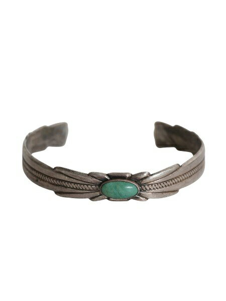 50s~ ★ BELL TRADING ターコイズ フェザー 型 シルバー バングル / ヴィンテージ インディアン ジュエリー ブレスレット スターリング 銀| 中古 50年代 60年代 ビンテージ Navajo ネイティブ アメリカン アクセサリー ストーン STERLING 銀 925 トルコ石 アメカジ USED