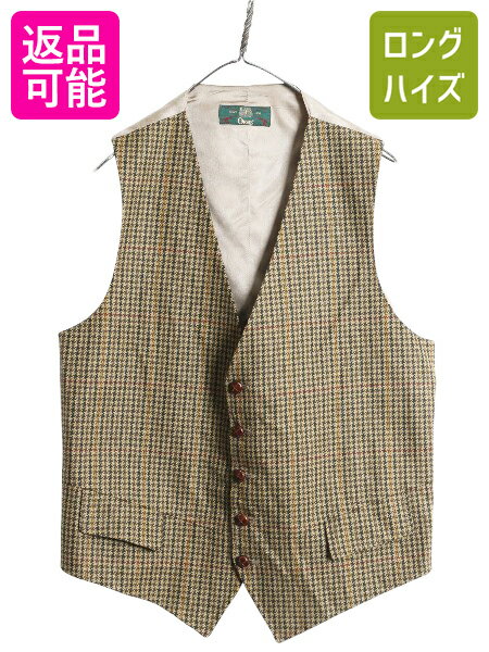 【大感謝祭 限定クーポン×P5倍!!】 90s オービス ツイード ウール テーラード ベスト メンズ L 程 オールド ハンティング チェック ジレ ノースリーブ トラッド 前開き 重ね着| 古着 中古 90’s 90年代 ORVIS 旧タグ テーラードベスト ツイードベスト ウールベスト ポケッ