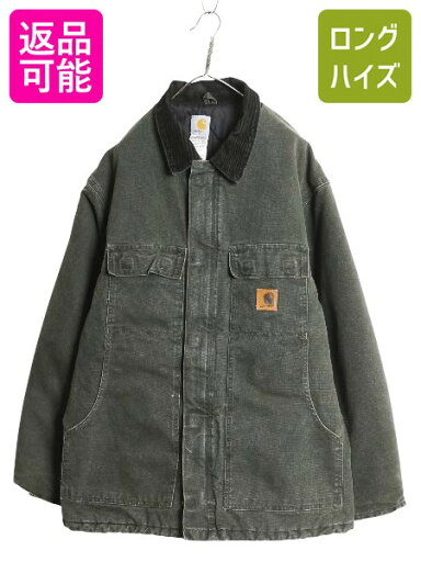 US企画 00s カーハート トラディショナル コート メンズ XL / オールド ダック ジャケット 中綿 キルティング ライナー MOS モス グリーン| 古着 中古 00年代 大きいサイズ 日本未発売 廃盤 CARHARTT ワーク ブルゾン ジャンパー カバーオール ハーフコート フルジップ 緑