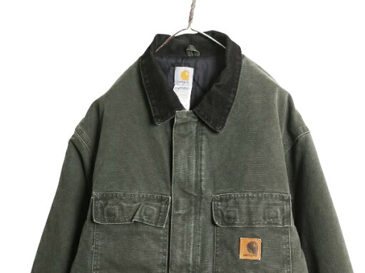 US企画 00s カーハート トラディショナル コート メンズ XL / オールド ダック ジャケット 中綿 キルティング ライナー MOS モス グリーン| 古着 中古 00年代 大きいサイズ 日本未発売 廃盤 CARHARTT ワーク ブルゾン ジャンパー カバーオール ハーフコート フルジップ 緑