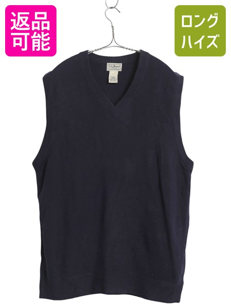 エルエルビーン Vネック ニット ベスト メンズ M / ラム ウール セーター プルオーバー 重ね着 ジレ シンプル 無地 薄手 ネイビー きれいめ| 古着 中古 LLBEAN LLビーン ウールニット ニットベスト ウールベスト 無地ベスト ノースリーブ トップス カジュアル アウトドア 紺