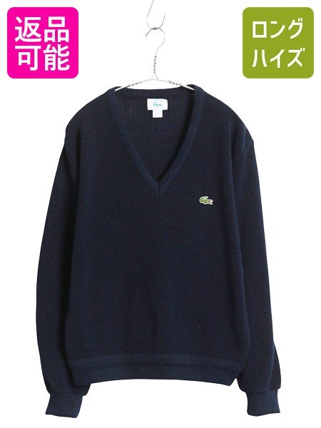 80s USA製 ラコステ Vネック アクリル ニット セーター メンズ レディース M 古着 ヴィンテージ ワンポイント シンプル 薄手 カジュアル 紺| 中...