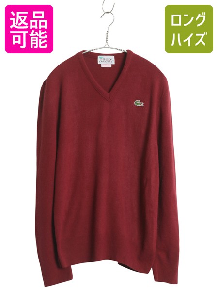 70s ラコステ Vネック ニット セーター メンズ レディース M 古着 ヴィンテージ 100% カシミヤ ワンポイント シンプル バーガンディ 薄手| 中古...
