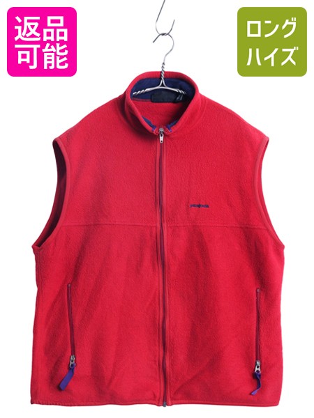 90s USA製 パタゴニア シンチラ フリース ベスト メンズ L / 古着 オールド フルジップ ハイネック アウトドア 重ね着 前開き 赤 シンプル| 中古 90’s 90年代 Patagonia アメリカ製 フリースベスト ワンポイント ジップアップ ノースリーブ ライトウェイト レッド ゆったり(4)