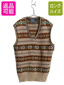 00s ポロ ラルフローレン Vネック ニット ベスト メンズ S / オールド フェアアイル コットン カシミヤ セーター 重ね着 薄手 マルチカラー| 古着 中古 00's 00年代 POLO RALPH LAUREN ニットベスト ニットセーター ノースリーブ プルオーバー 総柄 トップス 高級 トラッド