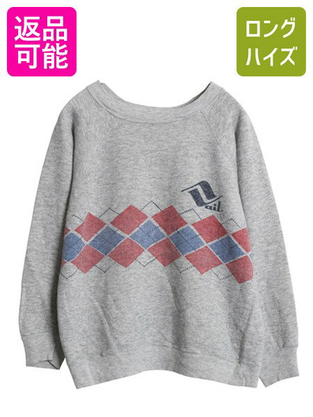 【12/4 スーパーSALE最大半額×P5倍!】 80s USA製 チャンピオン アーガイル 染込み プリント スウェット L 小さめ メンズ レディース S ...