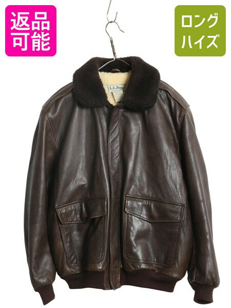 【11/23 48h限定555円OFF×P5倍!】 90s USA製 ★ エルエルビーン G-1 タイプ 本革 レザー フライト ジャケット メンズ M / オールド 革ジャン ボア ライナー付き ボンバー 茶| 古着 中古 90's 90年代 アメリカ製 LLBean LLビーン ゴートスキン ムートン オールレザー ジャン