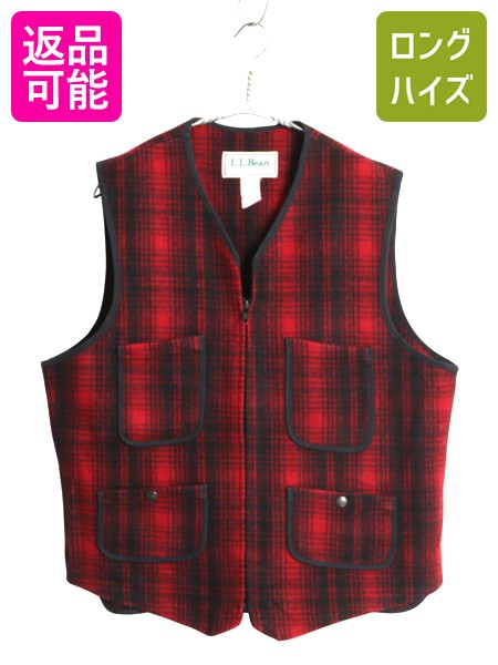 【大感謝祭 限定クーポン×P5倍!!】 80s USA製 エルエルビーン フルジップ ウール ベスト メンズ M / ヴィンテージ アウトドア オンブレ チェック シンチバック 重ね着 前開き| 古着 中古 80年代 80's アメリカ製 LLBEAN LLビーン ビンテージ ウールべスト ブラウンズビーチ