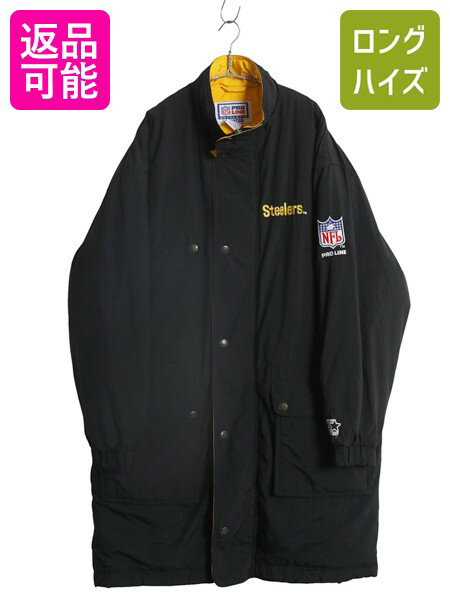【11/20 BF4h限定777円OFF×P5倍】 90s スターター スティーラーズ 中綿 ナイロン ベンチ コート メンズ L オールド NFL アメフト オフィシャル ジャケット スタジャン 黒| 古着 中古 90年代 STARTER ブラック ナイロンジャケット 中綿ジャケット ベンチコート スタジアム